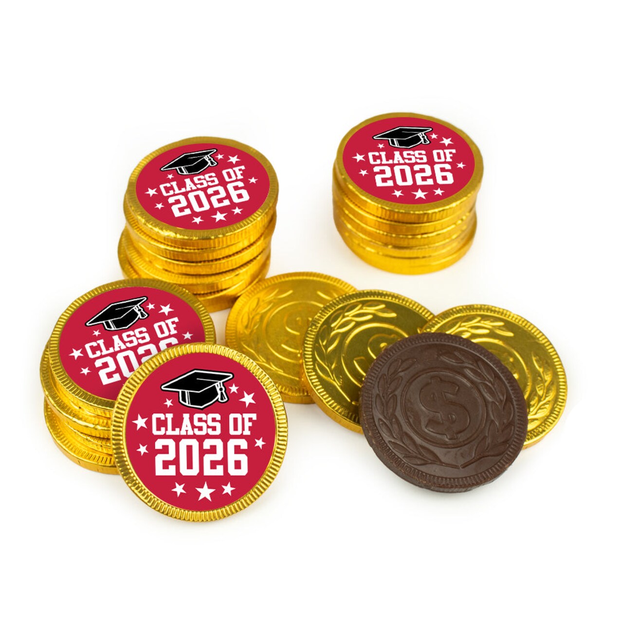 80 Pack Class of 2026 Graduation Stickered Gold Foiled Chocolate Coins - Candy Party Favors For Graduation Celebrations, Table Decoration & Gift Bags (Green)